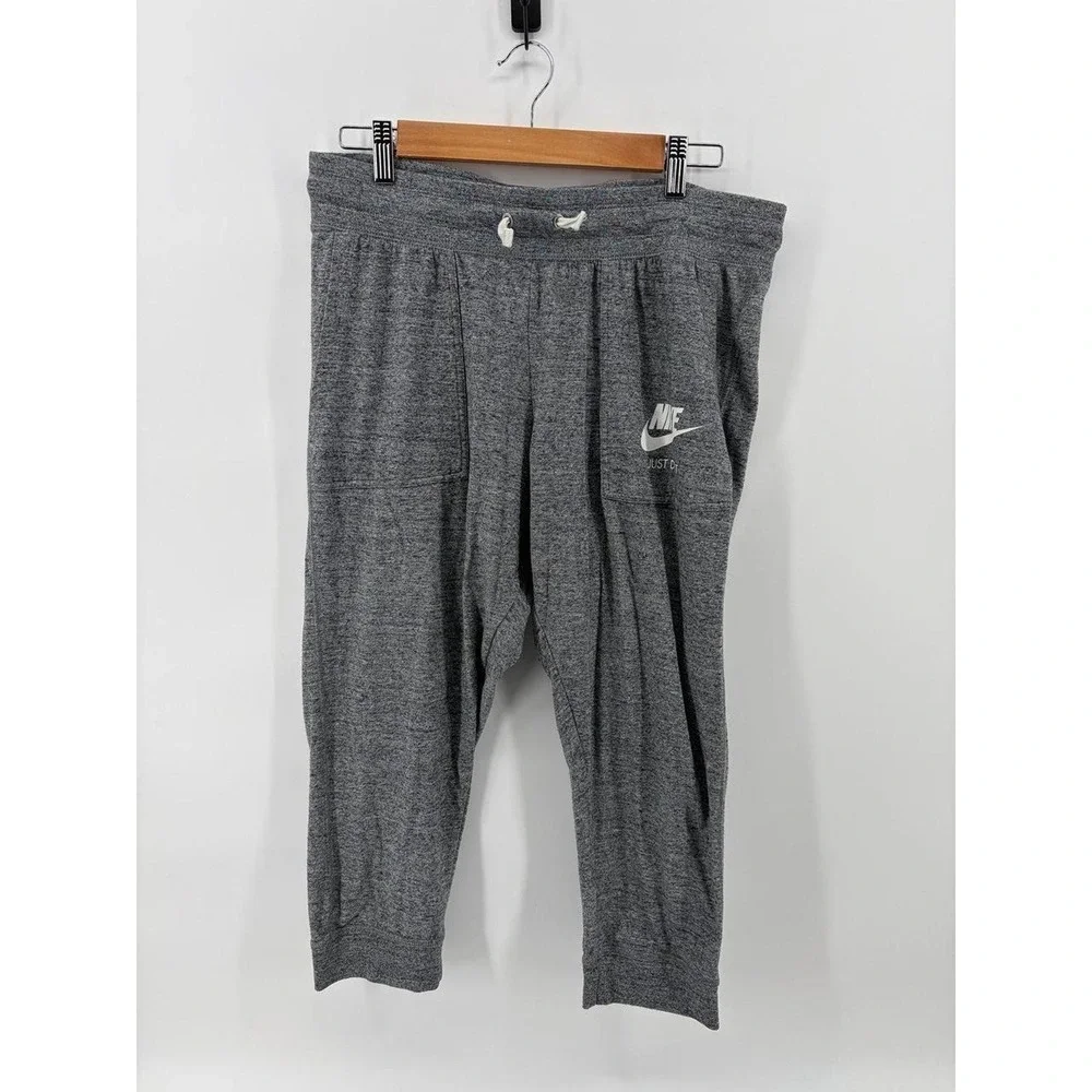 Nike‎ Gym Vintage Cropped Capri Jogger Pants Organic Cotton Gray Size Women's L